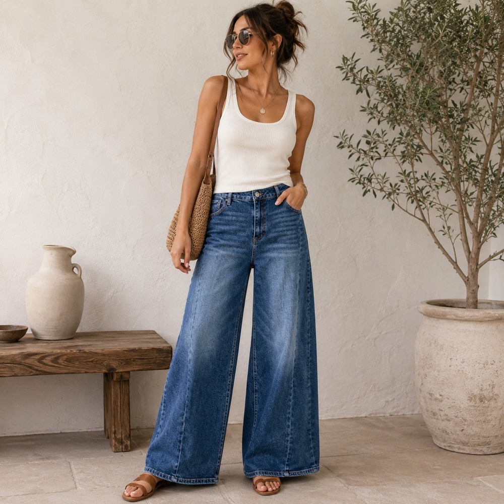 Freckled Poppy x Risen Wide Leg Jeans 2X Trouser Jean Seam Plus Size Y2K Boho